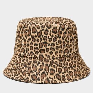 Brown and cream leopard-print 100% cotton bucket hat NWT